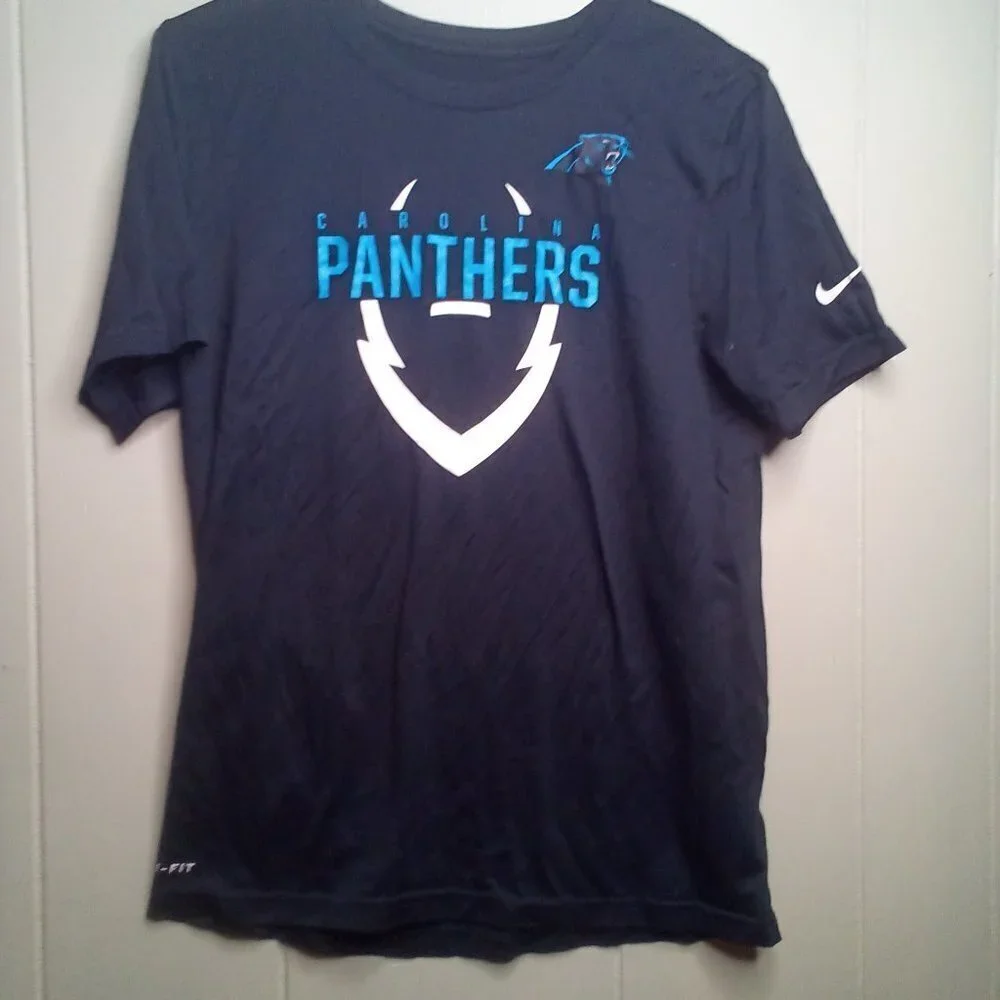 Nike Carolina Panthers Shirt L Boys Dri-Fit Short Sleeve Black Blue